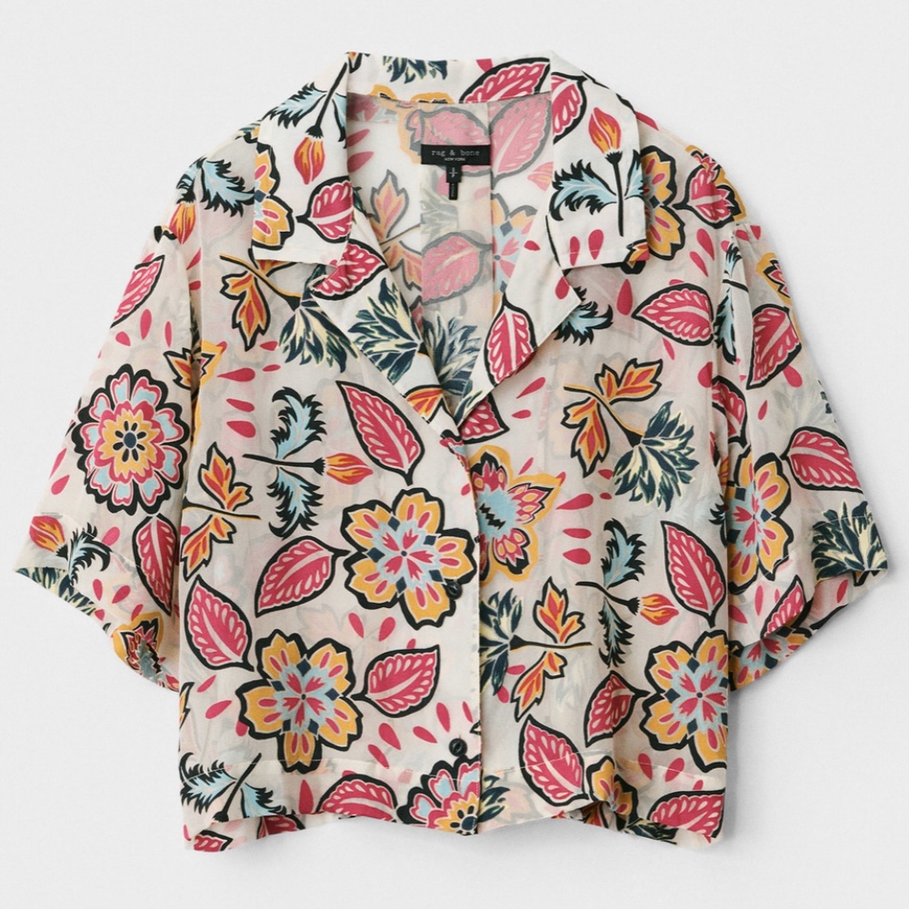 rag & bone Mare Silk Blend Floral Cropped Shirt - Picture 2 of 10